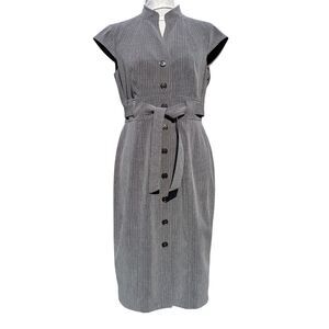 CALVIN KLEIN Gray Button-Down Pinstripe Dress Office Work Teacher Straight Med